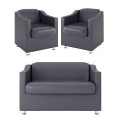Kit Sofá Namoradeira + 02 Poltrona Sala De Espera cinza