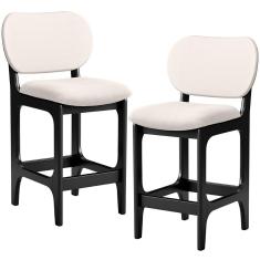 Kit 02 Banquetas Baixa Bar Cozinha E Sala De Jantar Fixa Betta L02 Preto Linho Cru