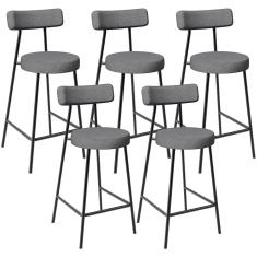 Kit 05 Banquetas Baixa Para Cozinha Sala De Jantar Bancada Milão L02 Linho Cinza Escuro