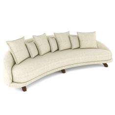 Sofá Living 3 Lugares 265Cm Pés Madeira Morales Com Almofadas Linho Bege Claro