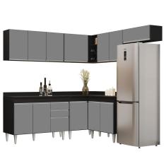Armário De Cozinha Modulado De Canto 7 Peças Cp20 Balcão Com Tampo Preto/cinza - Lumil