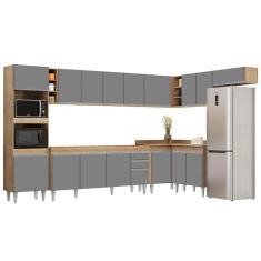 Armário De Cozinha Modulada De Canto 9 Peças Cp04 Balcão Castanho/cinza - Lumil