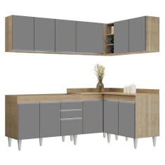 Armário De Cozinha Modulado De Canto 6 Peças Cp28 Balcão Sem Tampo Castanho/cinza - Lumil