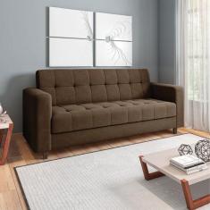 Sofá 03 Lugares Arezzo Suede Marrom Pés Chanfrado Tabaco D01 - D'Rossi