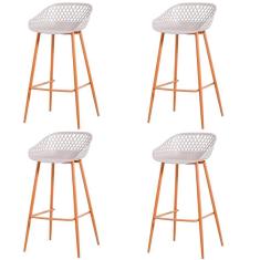 Kit 4 Banquetas Mônaco Clarice Alta Fratini 96 Cm (altura) Em Poliuretano (pu) Nude Base Em Aço