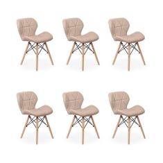 Kit 06 Cadeiras Charles Eames Eiffel Slim Wood Estofada Nude