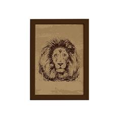 Quadro para Sala Safari Leão Moldura Marrom 33x43cm