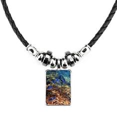 DIYthinker Colar com imagem natural de peixe colorido oceano joia Torque pingente de corda de couro