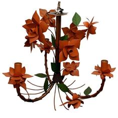 Pendente Artesanal de Ferro com Flores para Area Externa 03 Bocais