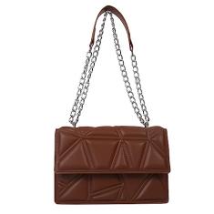 Bolsas transversais de moda feminina Alça de corrente leve Bolsas de ombro acolchoadas de designer (Brown)