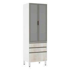 Paneleiro Torre 70Cm Prata Pérola Branco Com Legno Crema