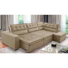 Sofá de Canto Retrátil e Reclinável com Molas 3,00x2,00 Virginia Suede Bege Adonai Estofados