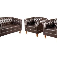 Conjunto Sofá Chesterfield 2 Lugares 2 Poltronas Dom Pedro Marrom