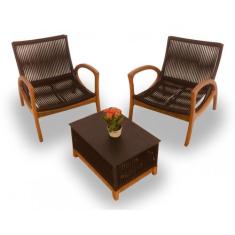 Conjunto de Poltronas Madeira Dublin - 2 Poltronas + Mesa Centro - Mun