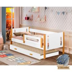 Cama Infantil Solteiro Mirela com Cama Auxiliar e Grade de Proteção Ac