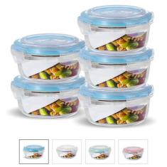 Kit Conjunto 5 Potes Vidro Hermético Tampa Plástico Marmita Mantimento