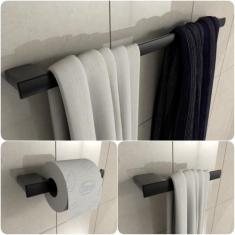 Kit De Acessórios Para Banheiro Preto Fosco Master 3 Peças - MetalCrom