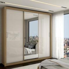 Guarda-Roupa Casal Absolut 3 Portas com Espelho Amêndola/Off-White - P