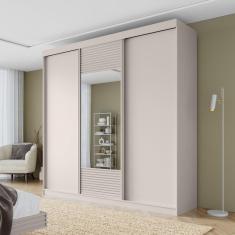 Guarda Roupa Casal 3 Portas de Correr 1 Porta com Espelho Samambaia Cabecasa Madeiramadeira Off White