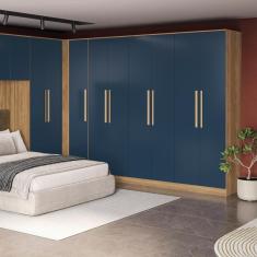 Guarda-roupa 6 Portas 4 Gavetas Kappesberg Adapt Nogueira/azul Profundo 237cm