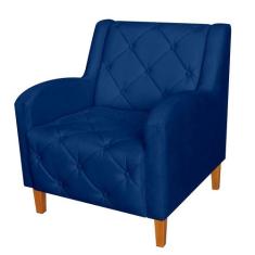 Poltrona Decorativa Munique Pés Trapézio Suede Azul Marinho - DS Estof