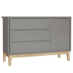 Cômoda Infantil New Classic com Porta Cinza com Pés Madeira Natural – Reller