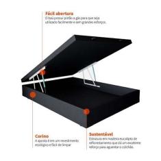 Cama Box Baú Casal luxo 138 X 188 Com Pistão A Gás Corino Preto