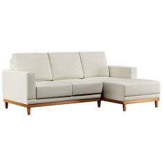 Sofá Living 200cm 3 Lugares Com Chaise Direito Kayrós D05 Linho Cru - Mpozenato