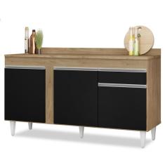 Balcão Gabinete Para Pia Com Tampo 150cm 3 Portas 1 Gaveta Dakota Castanho-preto - Lumil