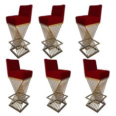 Kit 06 Banquetas Luma Base De Ferro Sued Marsala D'classe Decor