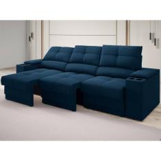 Sofá com Porta Copos e Carregador USB Retrátil e Reclinável Ringo 2,30m Velosuede Areia - NETSOFAS