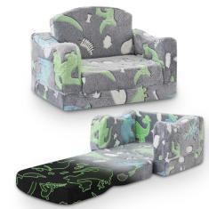 aodisman Cadeira e Sofá Infantil Grosso e Confortável 2 em 1, Dinossauro Cinza, Pelúcia, Reclinável, Sofá Conversível para Espreguiçadeira, para Crianças, Sala de Crianças, Relaxar e Leitura