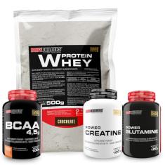 Kit Whey Protein Chocolate 500g + Power Creatina + Power Glutamina + BCAA 4.5g 100g - Bodybuilders