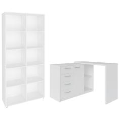 Mesa Escrivaninha Lagan e Estante Livreiro 90x187cm Lean A06 Branco - Mpozenato