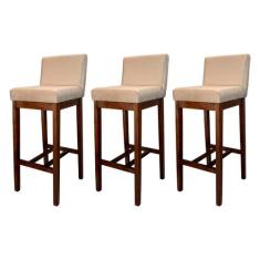 Kit 3 Banquetas Estofadas Alta Lisboa Madeira Capuccino Suede CCS - CC