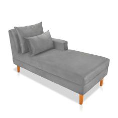 Divã Chaise Chloe 160 cm Veludo Cinza Pés Chanfrado Castanho M11 - D'Rossi