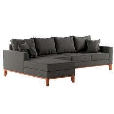 Sofá 4 Lugares Beny Com Chaise Esquerdo Linho Grafite