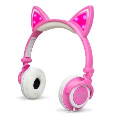 Headphone Orelha Gato Ear Cat Fone Ouvido Com Luzes Rosa E Branco