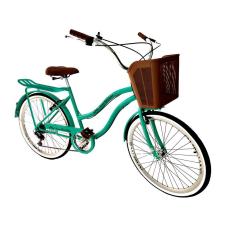 Bicicleta retrô aro 26 com Cesta Verde Água