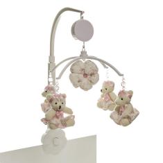 Móbile Musical Ursinha De Tiara Rosa Berço Bebê Menina