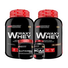 KIT 2x Whey Protein Waxy Whey 2kg + Glutamina 300g + BCAA 4800 120 Cápsulas - Bodybuilders (Chocolate)