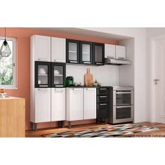 Cozinha Completa Múltipla 4pçs (2 Armários + 1 Balcão + 1 Paneleiro) C4P80 Branco/Preto - Bertolini