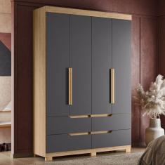 Guarda Roupa Solteiro 4 Portas 4 Gavetas Doble Albatroz Móveis Marrom/Titanium