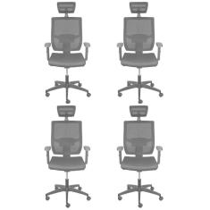 Kit 4 Cadeiras de Escritório Presidente com Nr17 Atenas Alta Preto