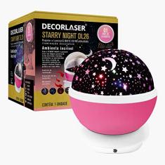 LUMINARIA ABAJUR GIRA PROJETOR ESTRELAS LED STARRY NIGHT RGB Cor:Rosa