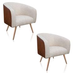 Kit 02 Poltronas Stella Corano Nozes Linho Bege A19 Natural