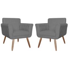 Kit 02 Poltronas Decorativas Isabela em Tressê Pés Palito Suede Cinza 