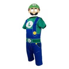 Fantasia Roupa Infantil Super Luigi com Máscara ( dos 2 aos 9 anos ) -