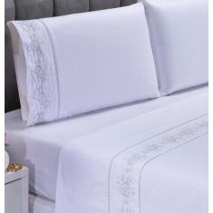 Jogo lençol Floral quarto casal king bordado 4 peças 2fronha - Shoppin