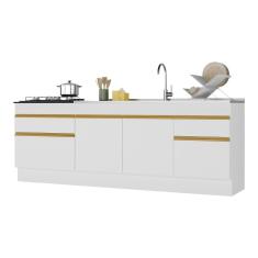 Kit Com 2 Balcões De Cozinha 150cm E 70cm Com Rodapé Veneza Multimóveis V2108 Branco/dourado Branco/dourado